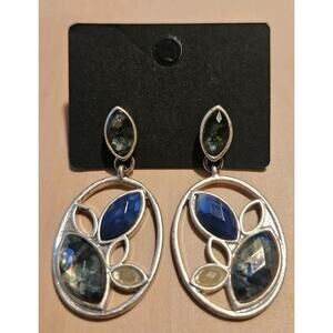 Vintage Beaded Dangle Boho Teardrop Earrings, Black, Blue Sparkle